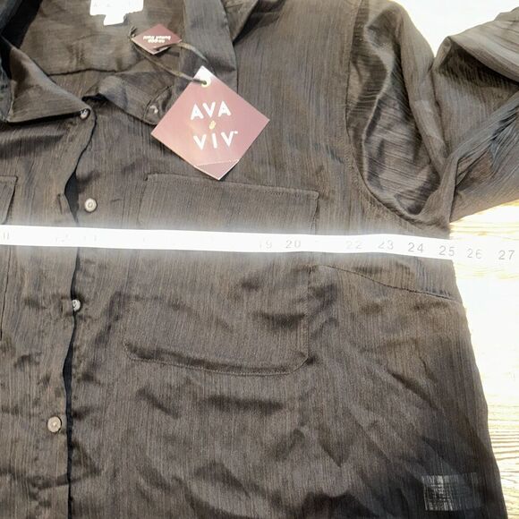 Women's Long Sleeve Chiffon Button-Down Shirt - Ava & Viv Black XXL. NWT. C - Picture 5 of 8